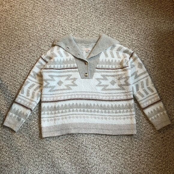 Knox Rose Womens Aztec Sweater Size L Button Collar Cabincore Boho Stretch - Picture 1 of 9